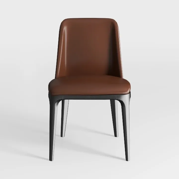 Modern Minimalist Brown Leather Dining Chair 3D Model