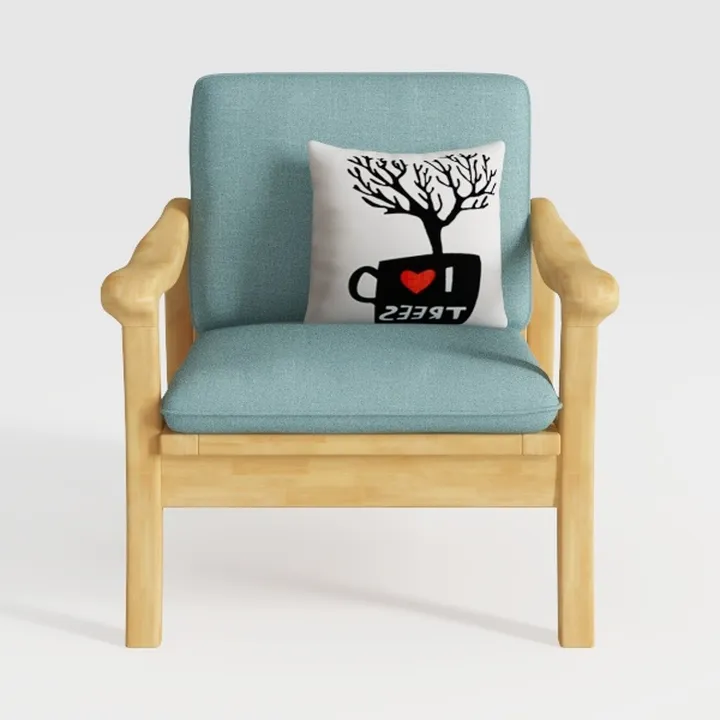 Modern Solid Wood Fabric Armchair with Decorative Throw Pillow 3D Model