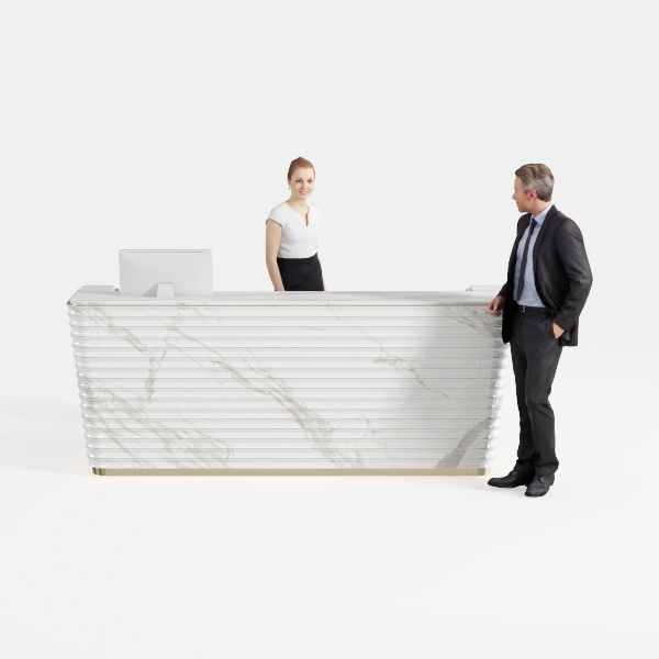 Elegante scrivania moderna da 1,4 m con luci a LED, elegante bancone per front office bianco e nero, per supermercati, negozi di abbigliamento e stazioni receptionist, design contemporaneo