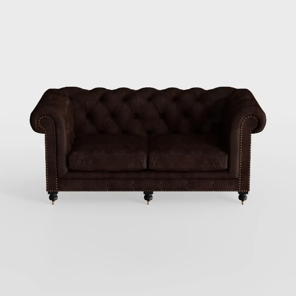 82" Chesterfield Sofa, Black Velvet Couch with Rol