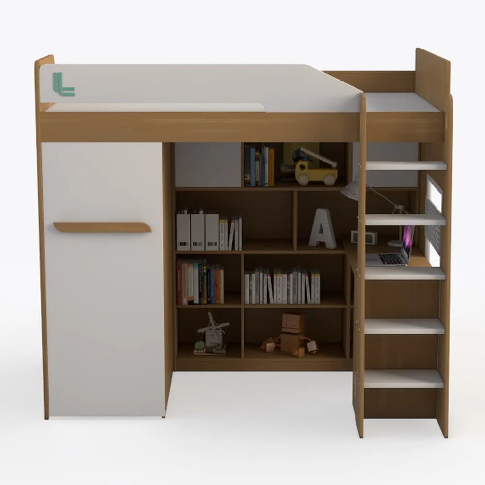 Benjara Wooden Twin Size Loft Bunk Bed with Workst