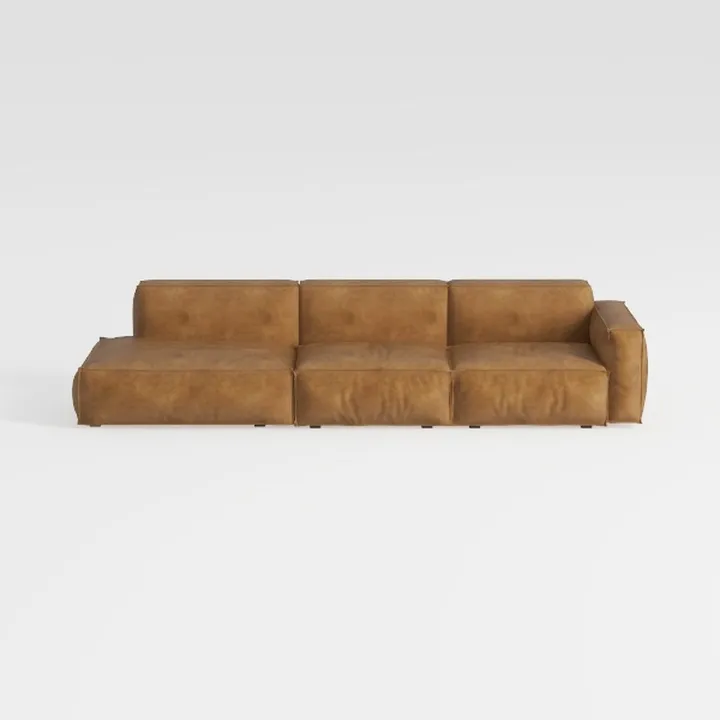 Minimalist Vintage Leather L Shape Sectional Sofa 3D Model