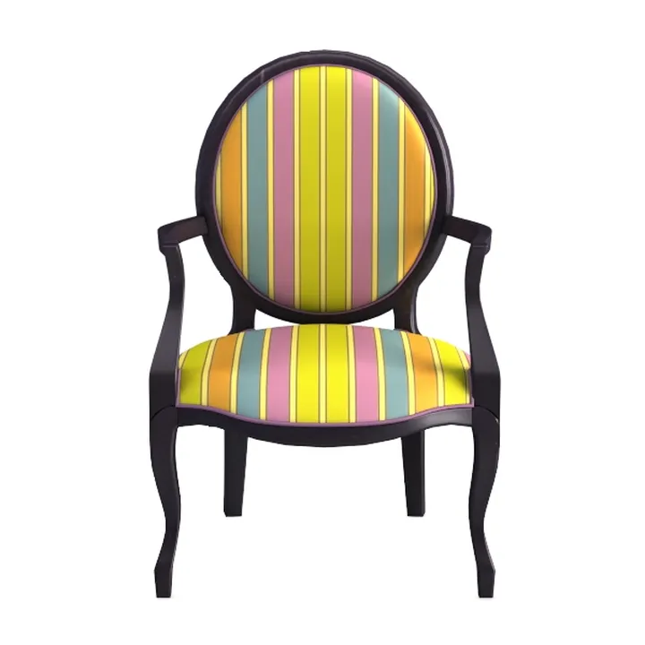 Colorful Striped Fabric Wooden Armchair 3D Model