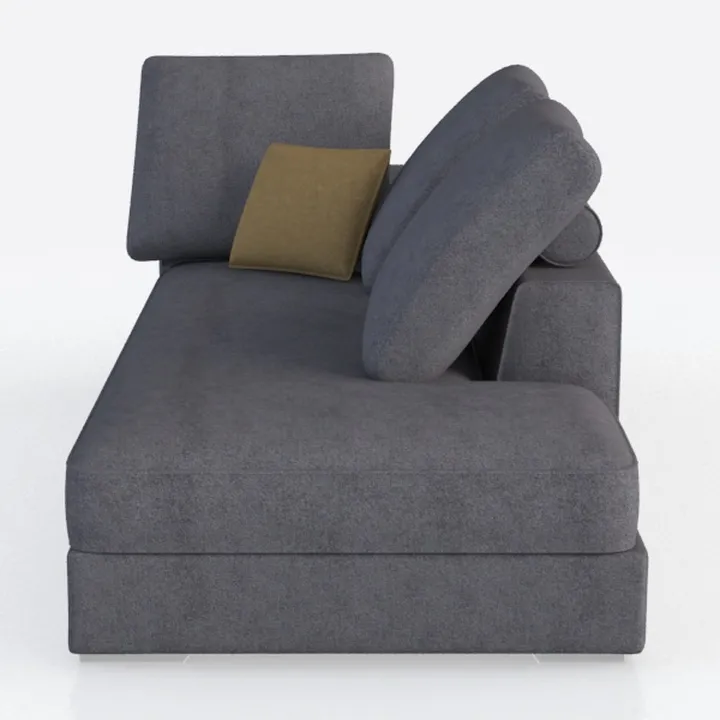 Minimalist Gray Fabric Chaise Lounge with Throw Pillow 3D Model