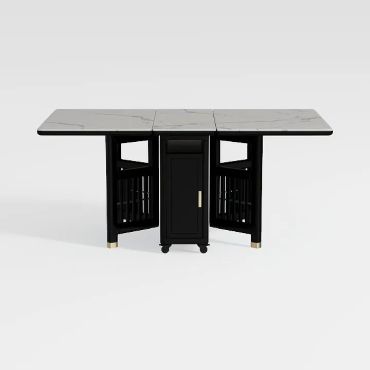 Modern Marble Top Black Wood Extendable Dining Table 3D Model