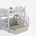 White Solid Wood Kids Bunk Bed with Storage Stairs and Desk 3D Model Right 45 Degree View