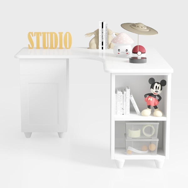 Vassoio Pieghevole per Comodino, Tavolo per Laptop, (en:Scrivania per Computer a Forma di L Reversibile con mobiletto portaoggetti, Tavolo da Scrittura in Legno Industriale per Ufficio do