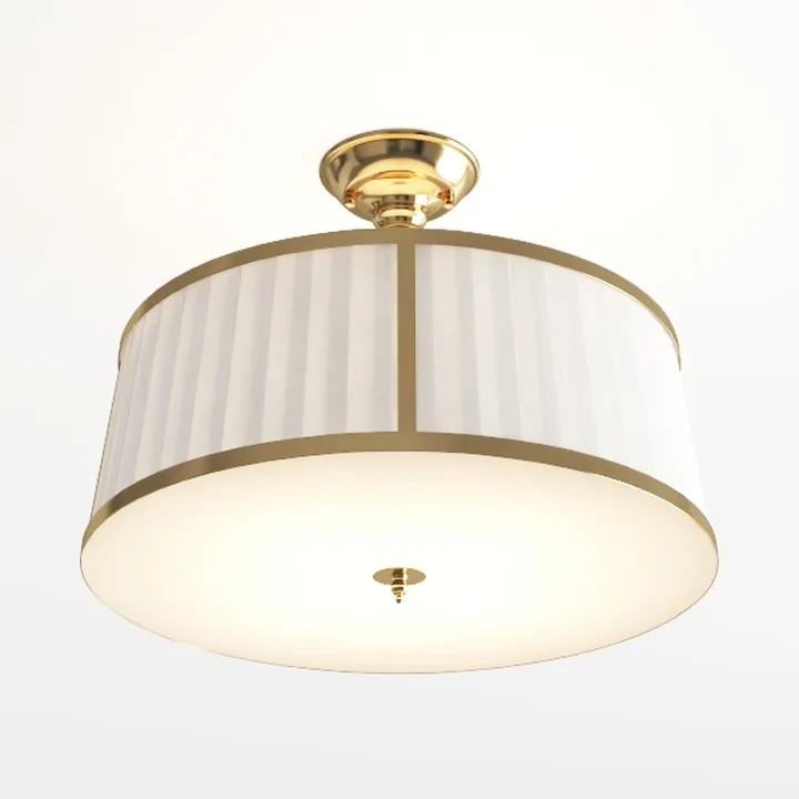 Modern Gold Trim Fabric Semi Flush Mount Ceiling Lamp 3D Model