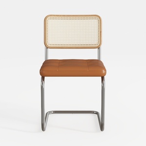 Modern Rattan Leather Upholstered Metal Cantilever Dining Chair 3D Model