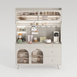 Minimalist Solid Wood Sideboard Cabinet with Fluted Glass Doors 3D Model