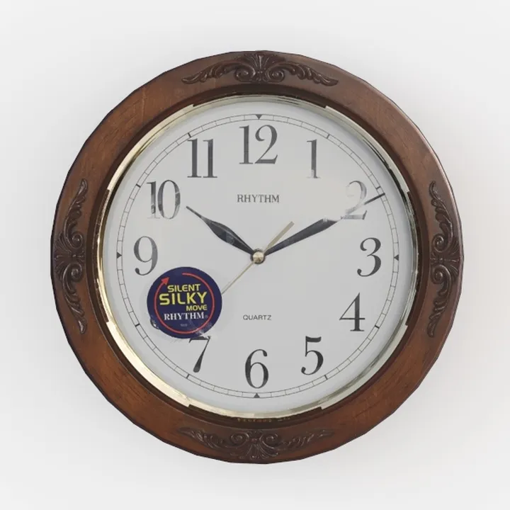 Vintage Solid Wood Carved Wall Clock Silent Quartz 3D Model