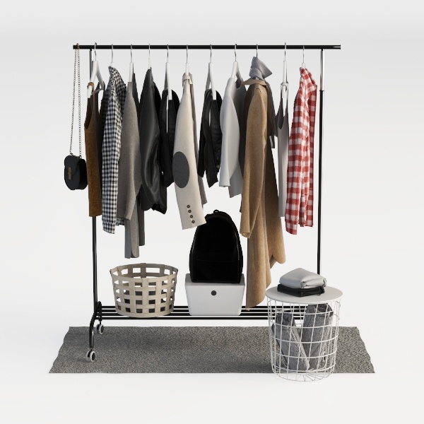 Movable Double Clothes Shelf Simple Rod Clothes Floor-Standing