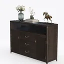 Modern Dark Solid Wood Sideboard Cabinet With Brass Hardware 3D Model Left 45 Degree View