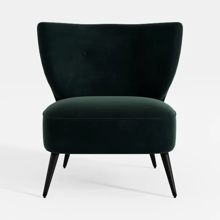 Modern Dark Green Velvet Accent Chair with Black Metal Legs 3D Model