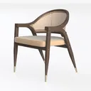 Modern Walnut Cane Fabric Upholstered Accent Chair 3D Model Left 45 Degree View