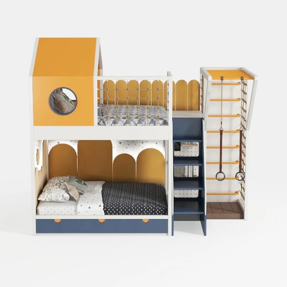 Linique Twin Size Bunk Wood House Bed with Elegant