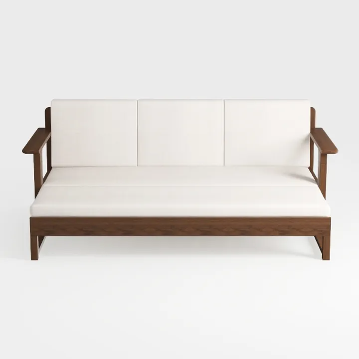 90.5" Boucle Couch - Boho Couch with Low Backrest 