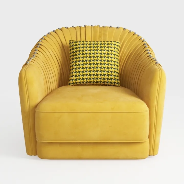 Modern Yellow Velvet Tufted Accent Armchair 3D Model