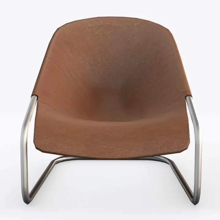 Minimalist Brown Leather Metal Frame Armchair 3D Model