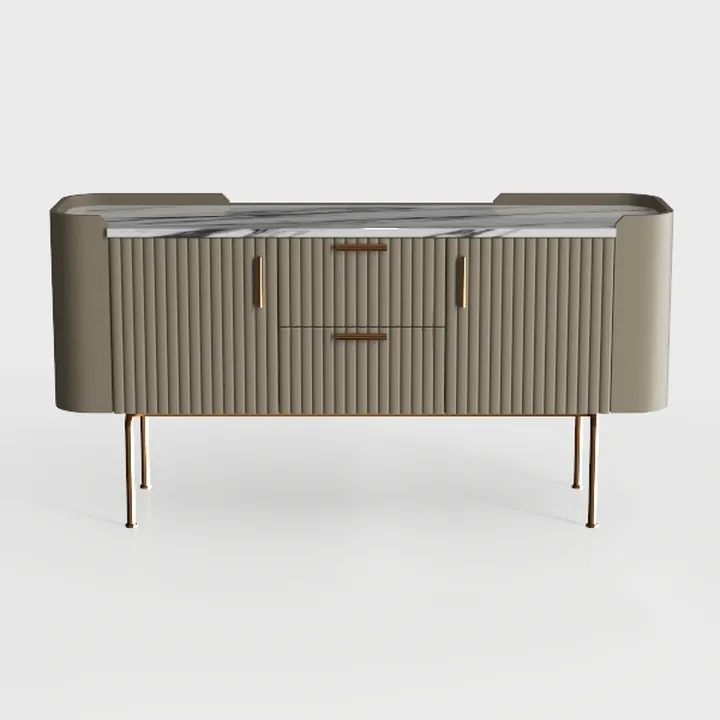 Modern Marble Top Fluted Solid Wood Metal Sideboard 3D Model