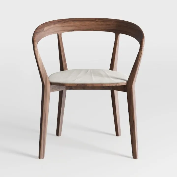 Minimalist Walnut Solid Wood Fabric Dining Armchair 3D Model