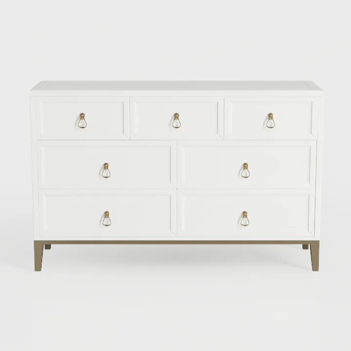 Modern White Lacquer Brass Accent 7 Drawer Dresser 3D Model