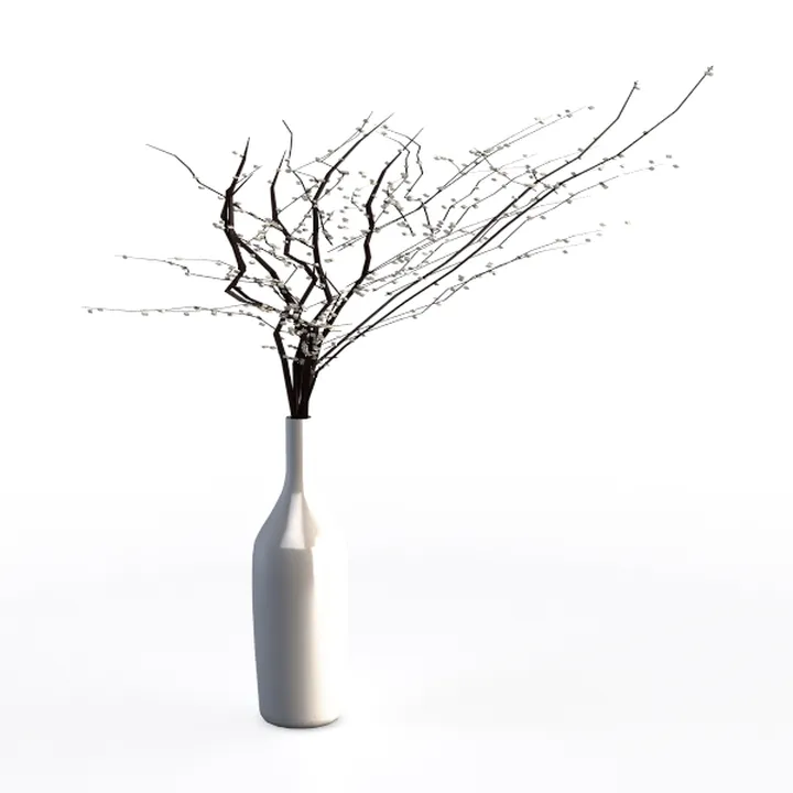 Minimalist White Ceramic Vase with Dried Flower Branches 3D Model