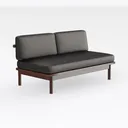 Minimalist Dark Leather Solid Wood Loveseat 3D Model Right 45 Degree View