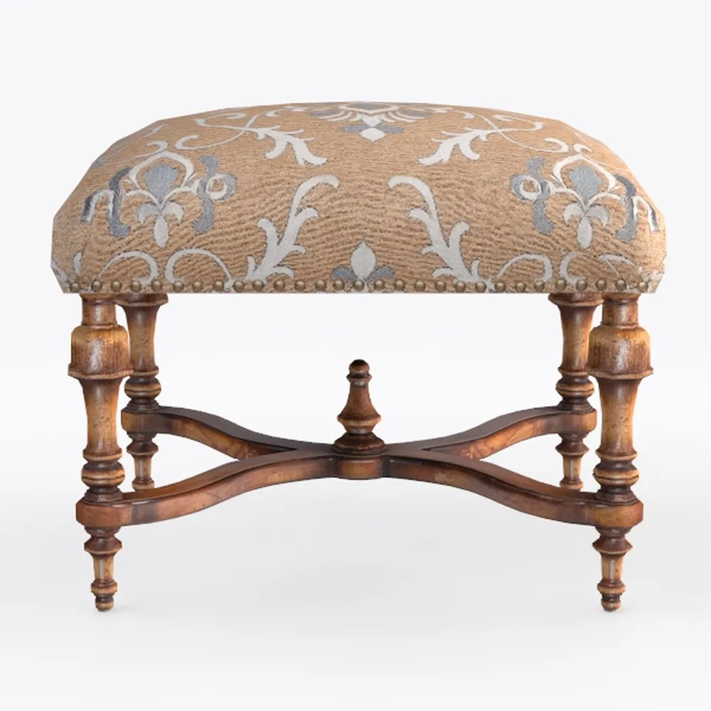 Vintage Beige Tufted Top Ottoman