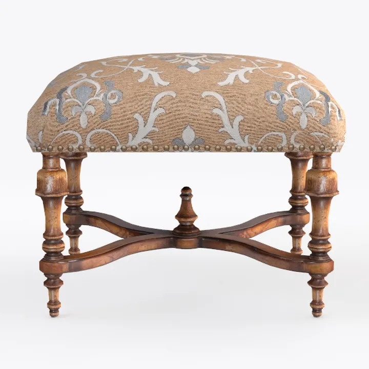 Vintage Beige Tufted Top Ottoman