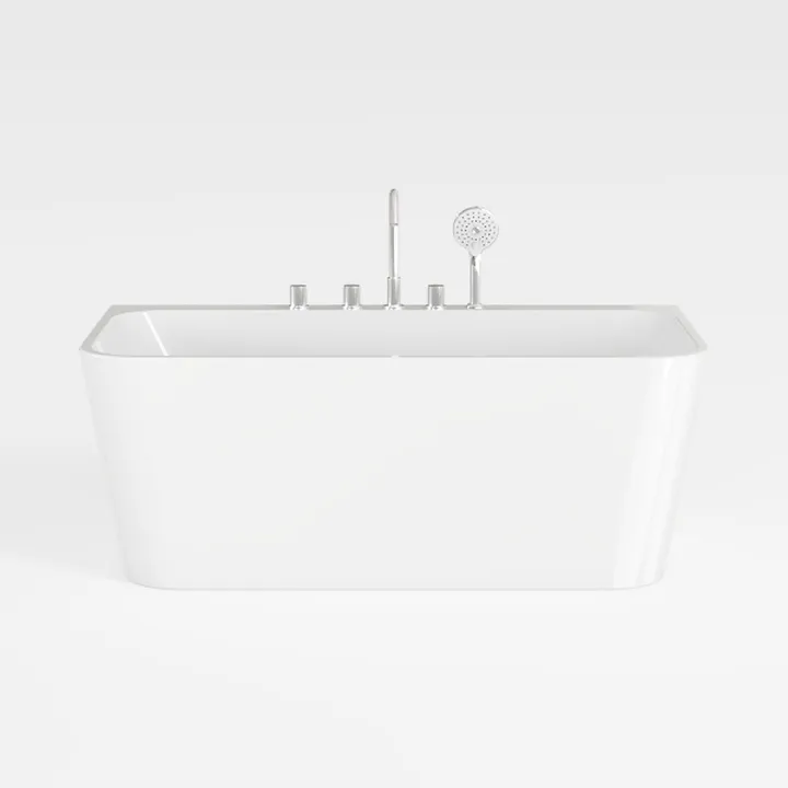Minimalist White Acrylic Freestanding Bathtub with Shower Fixtures 3D Model