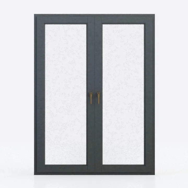Modern Black Metal Glass Double French Door 3D Model