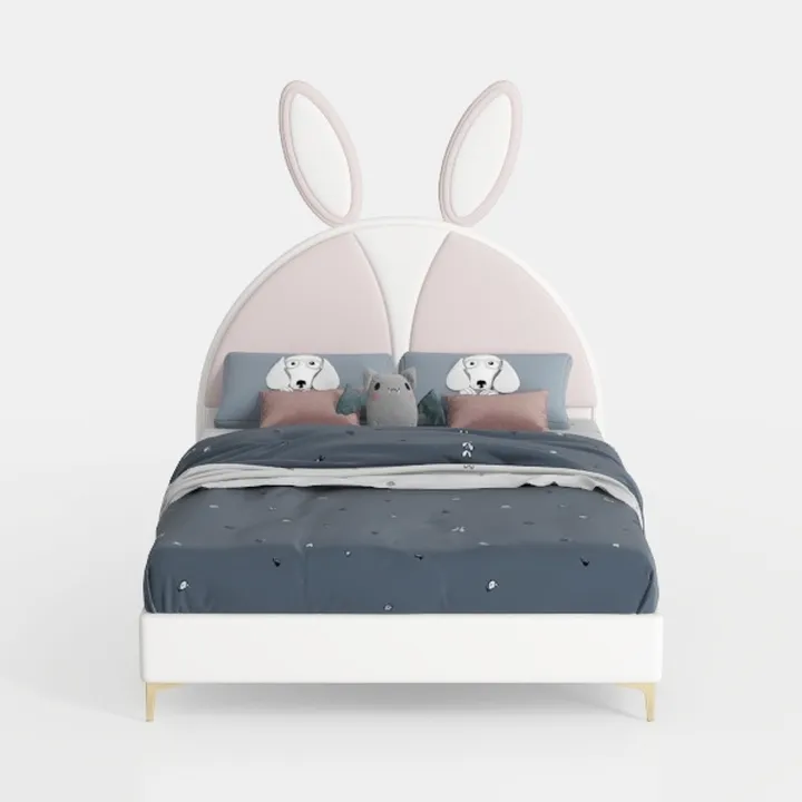 Cartoon Bunny Ears Kids Upholstered Bed Cute Bedroom Furniture 3D Model