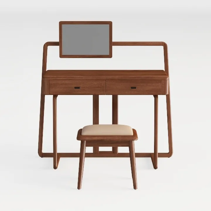 Cade 2-Piece Walnut Makeup Vanity Set with Storage