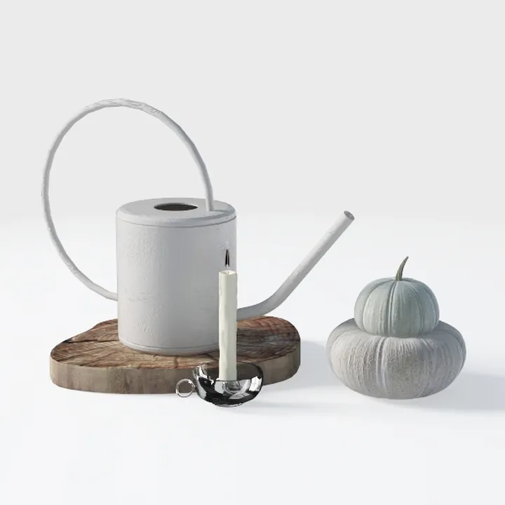 Minimalist White Metal Watering Candle Pumpkin Wood Tabletop Decor 3D Model