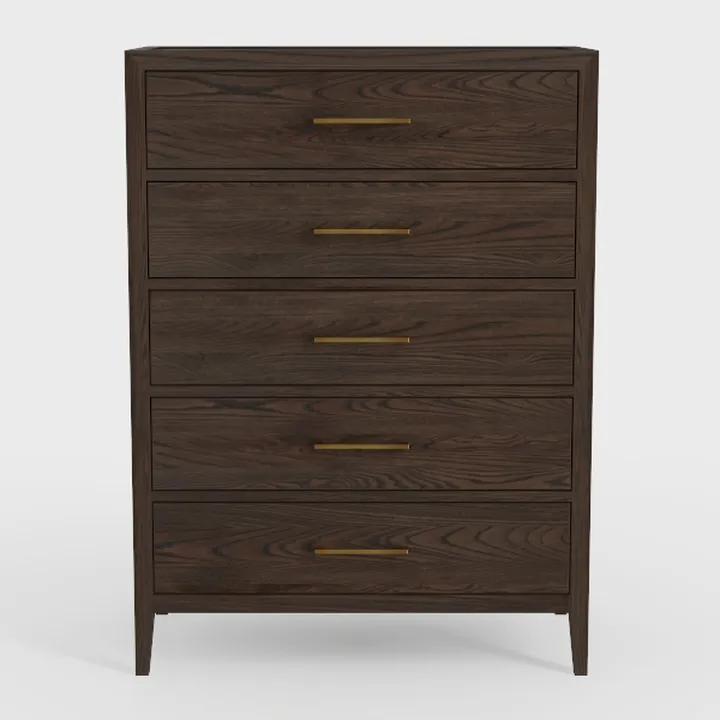 Modern Walnut Solid Wood 5 Drawer Dresser 3D Model