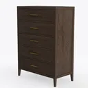 Modern Walnut Solid Wood 5 Drawer Dresser 3D Model Left 45 Degree View