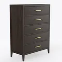 Modern Walnut Solid Wood 5 Drawer Dresser 3D Model Right 45 Degree View