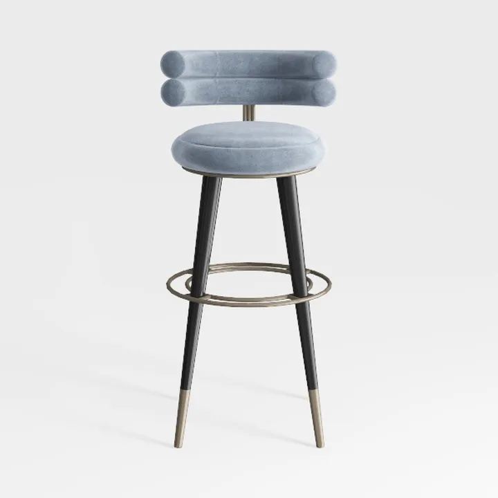 Modern Blue Velvet Metal Bar Stool 3D Model