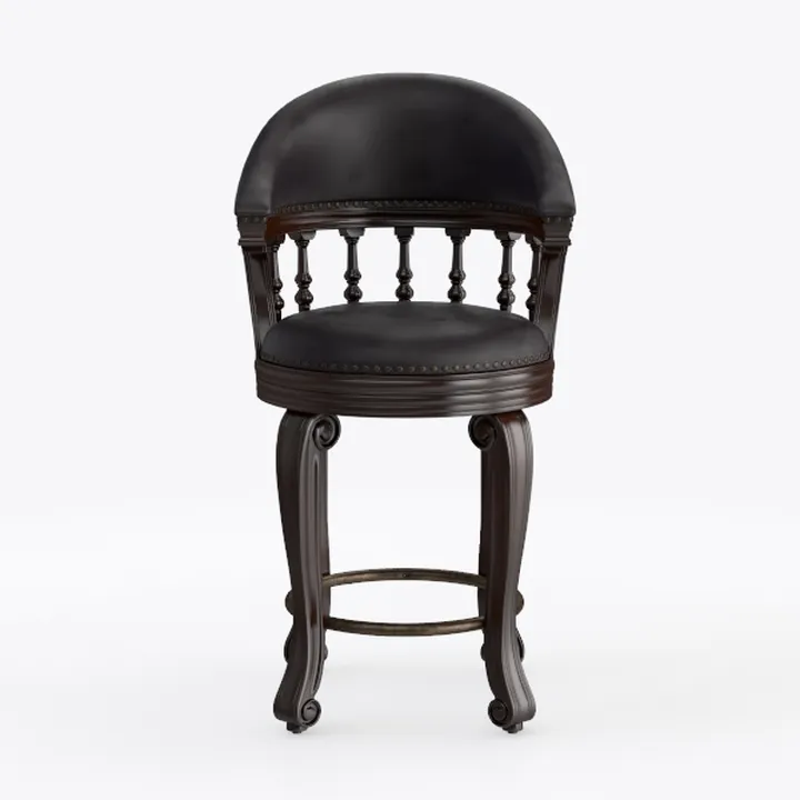 Vintage Solid Wood Leather Upholstered Bar Stool 3D Model