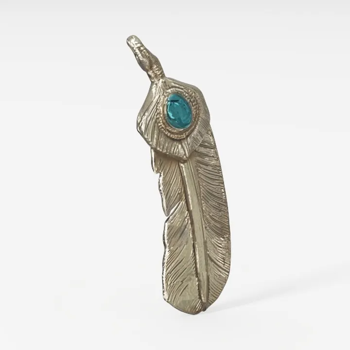 Vintage Silver Metal Feather Pendant with Blue Gemstone 3D Model