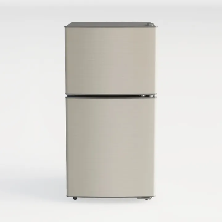 Stainless Steel Double Door Compact Refrigerator 3D Model