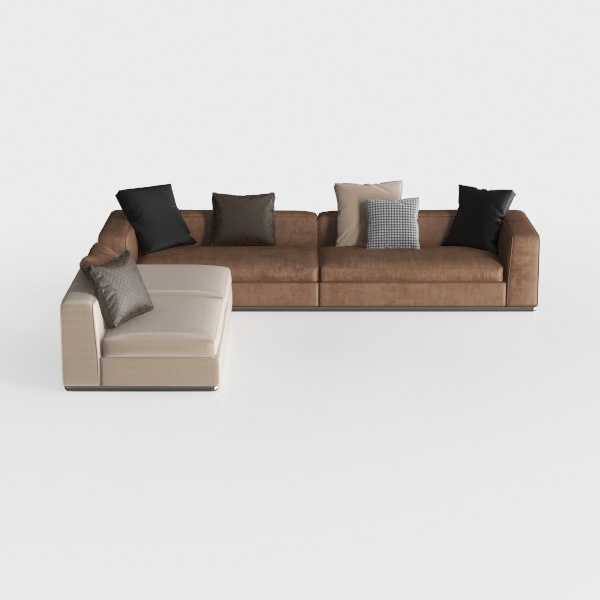 Benjara Erico L Sectional Sofa, 6 Pillows, Beige S