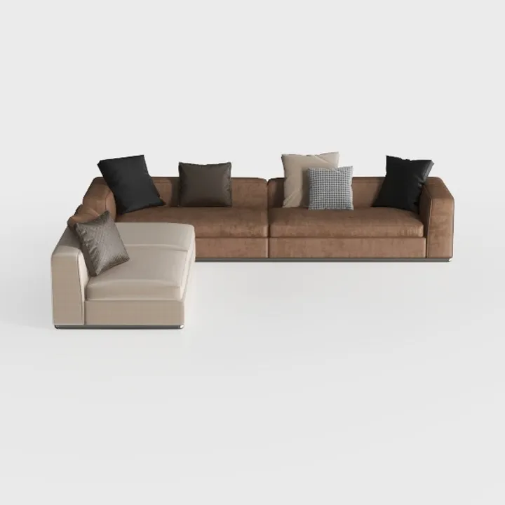 Benjara Erico L Sectional Sofa, 6 Pillows, Beige S