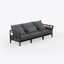 Modern Minimalist Gray Fabric Metal Frame Three Seat Sofa 3D Model Right 45 Degree View
