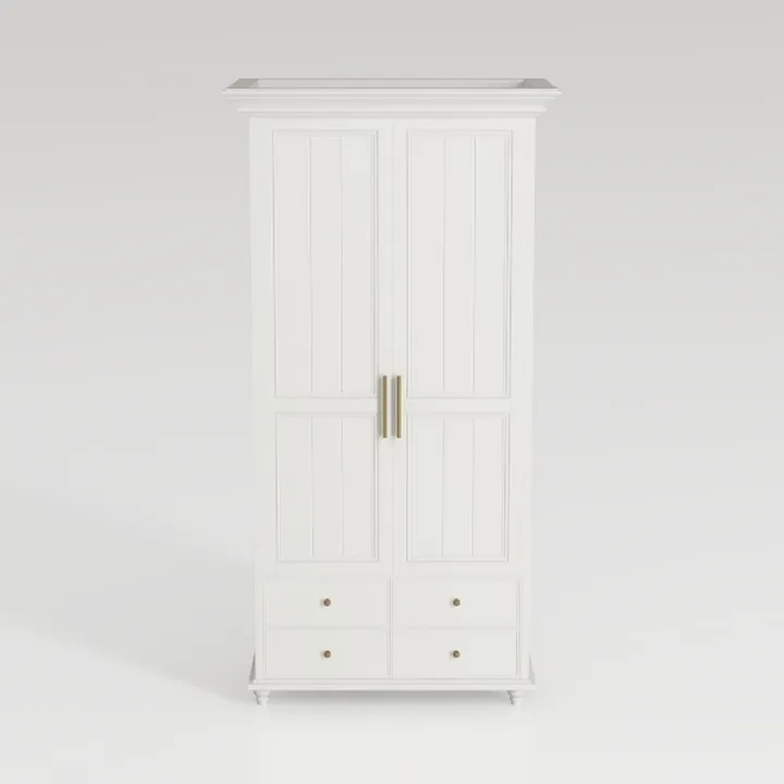 Minimalist White Solid Wood Wardrobe With Brass Hardware 3D Model