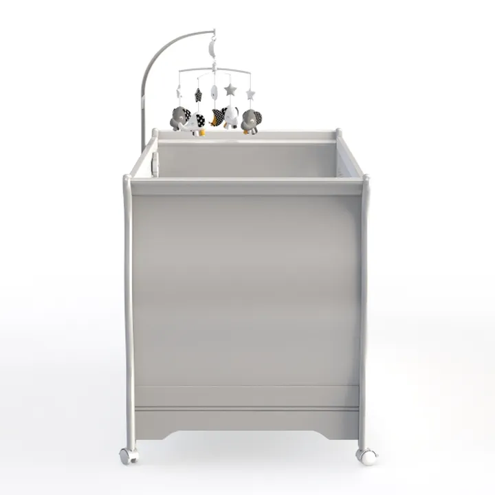 Light Gray Portable Baby Side Crib with Music Box 