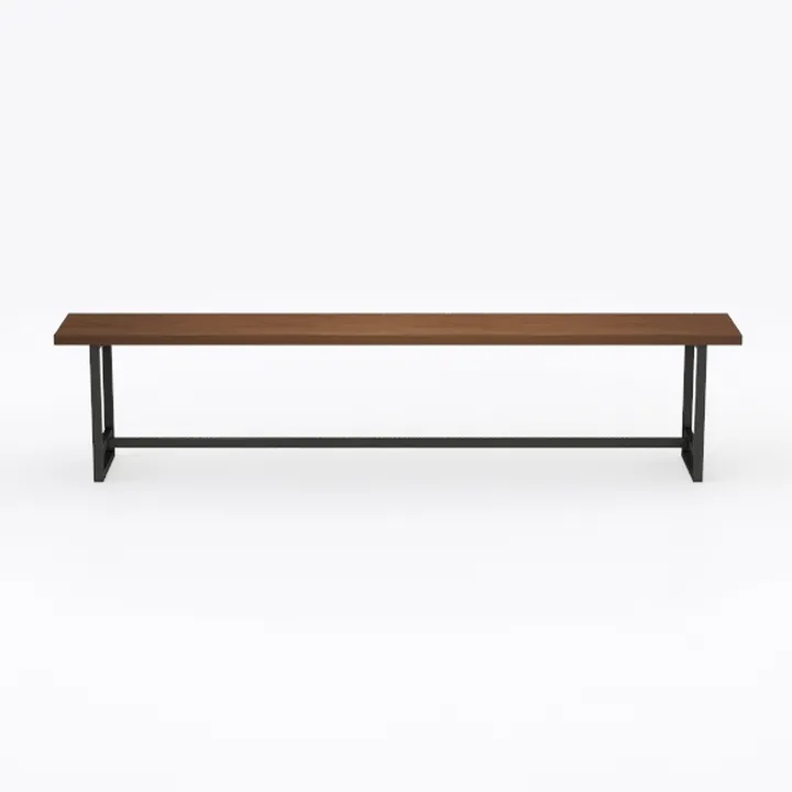 Modern Solid Wood Metal Frame Long Dining Bench 3D Model