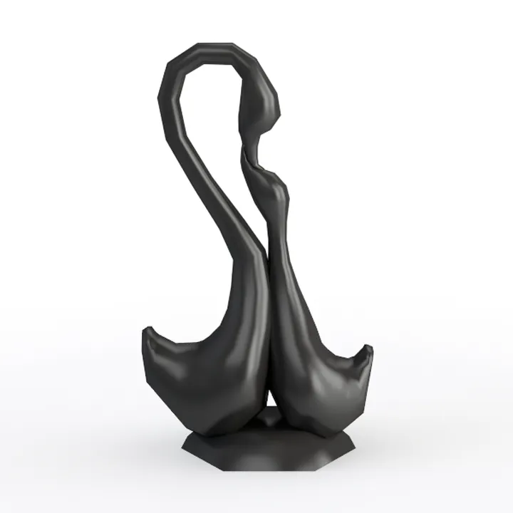 Minimalist Black Metal Swan Couple Decorative Sculpture 3D Model