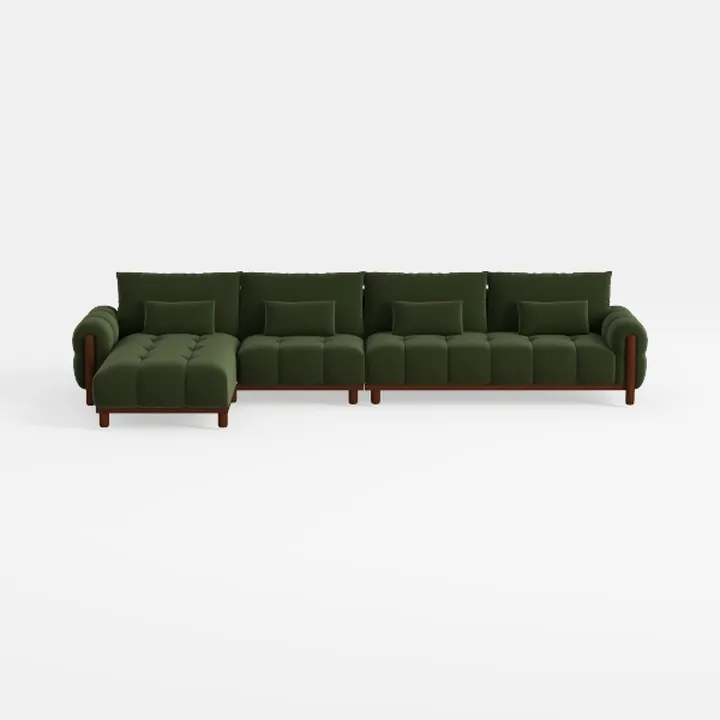 Minimalist Dark Green Velvet L Shaped Sectional Sofa 3D Model